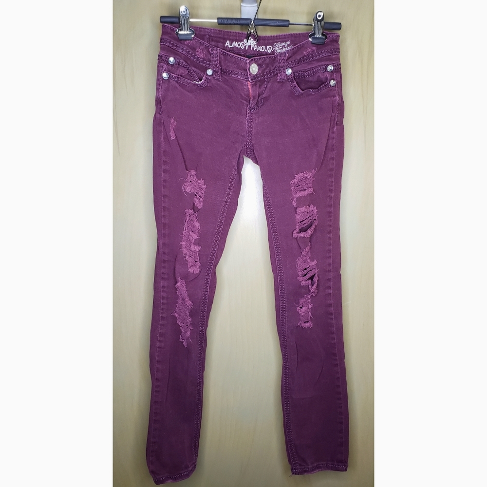 Almost Famous Jana Distressed Plum Purple Skinny J